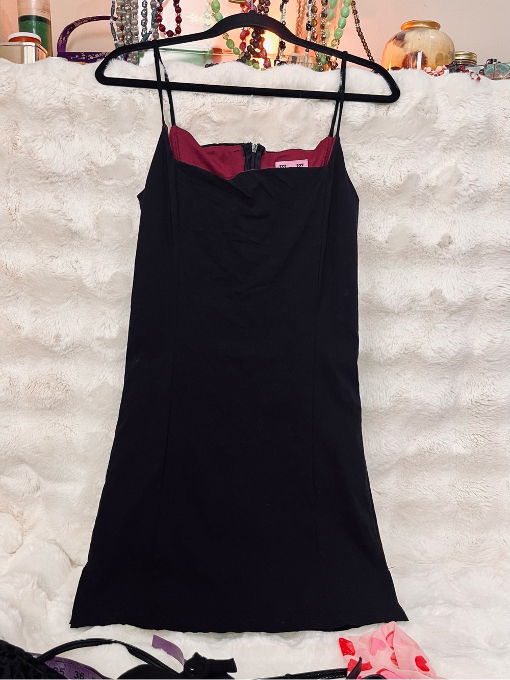 UNIF Yin Dress Black Burgundy Lined Square Neck Y2K Grunge Mini Medium EUC - Picture 3 of 13
